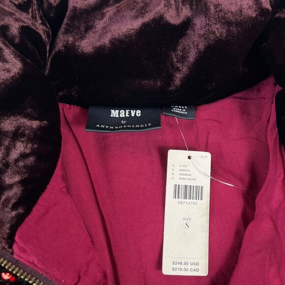 Maeve Vera Sequined Velvet Puffer Jacket Bordeaux Wine Size Small NEW - Picture 4 of 9